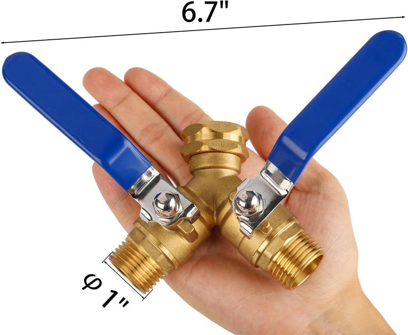 BILBAL Garden Hose Splitter 2 Way Heavy Duty, Brass Faucet Adapter With Long Handle For Gardening Water Hose Shut Off Valve Hose Connector Fittings Outdoor Water Spigot Hose Bib Y Splitter - Image 2